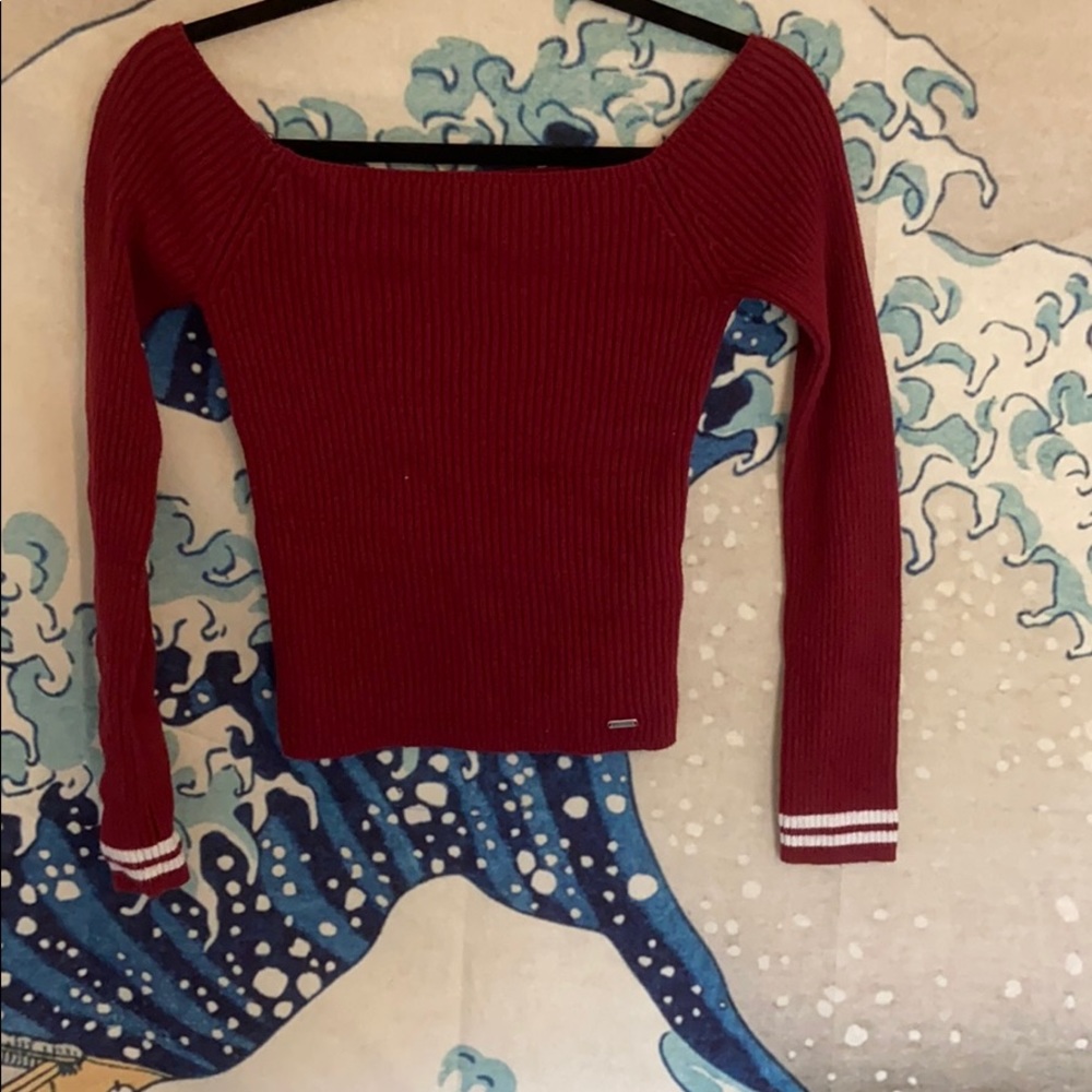 Dark Red Long Sleeve Off the Shoulder Hollister